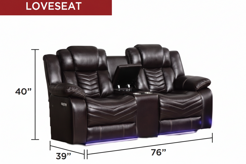 Meuble Divino Rogue electric recliner sofa set with three pieces, featuring plush cushions and modern design in a living room setting.