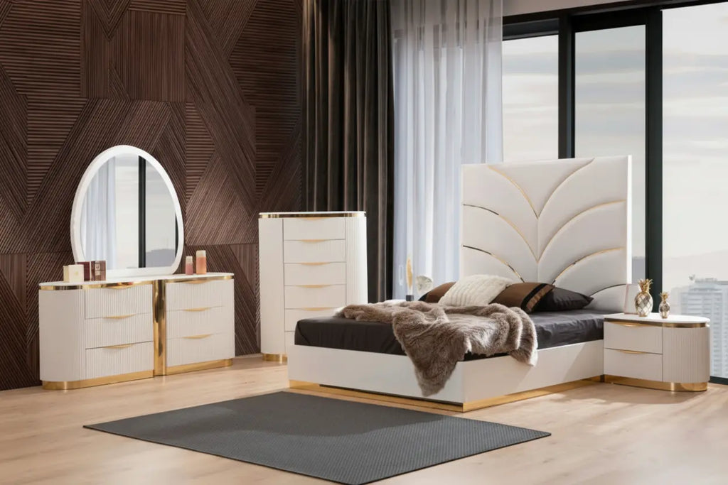 White and Gold modern Bedroom Set Meuble Divino