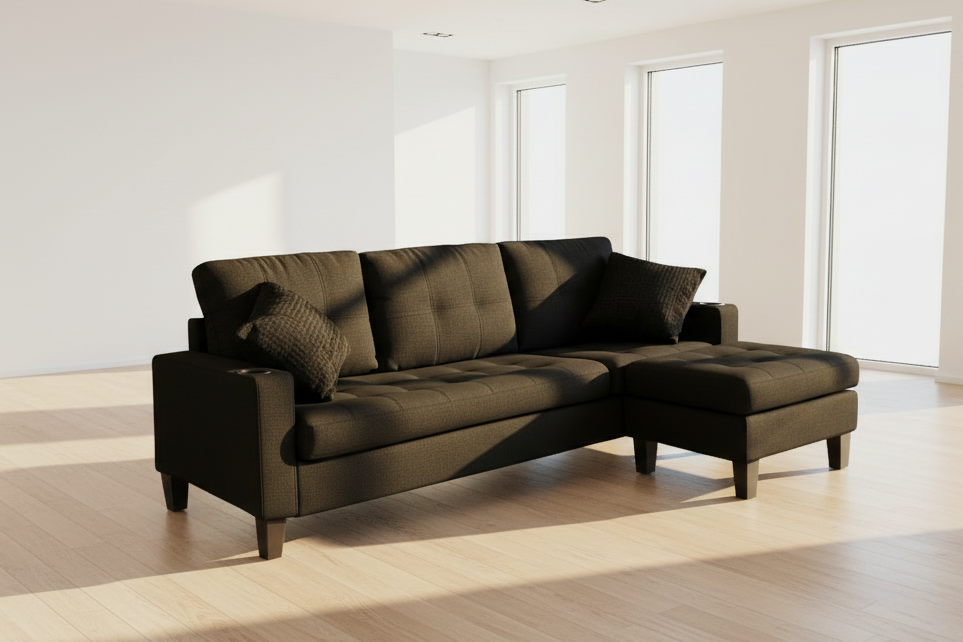 Canapé sectionnel Orion – Velours noir réversible