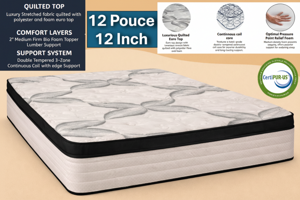 Medium firm Care Plus King Mattress by Meuble Divino with plush surface and supportive design, ideal for comfortable sleep.