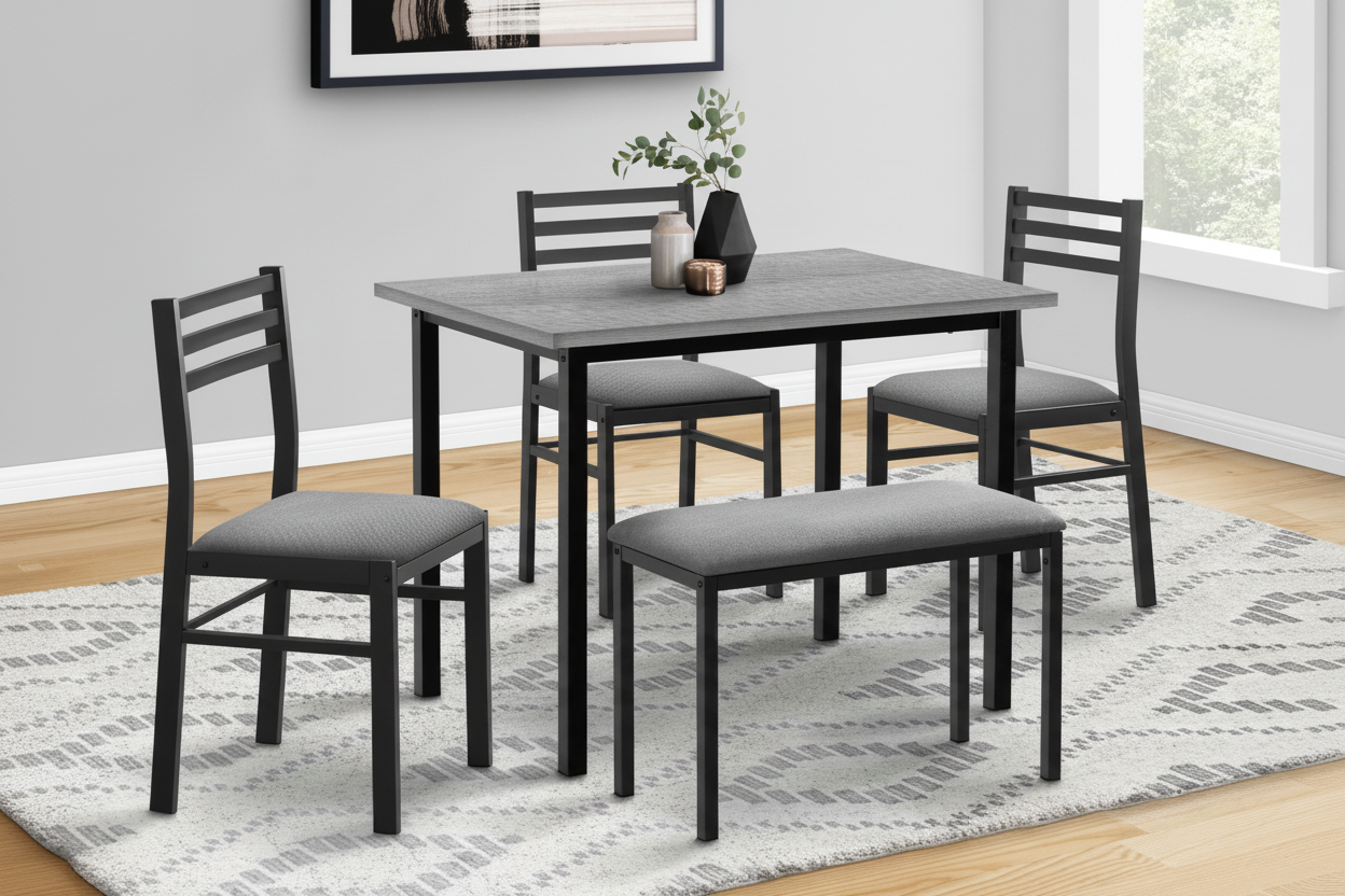 Set of 5-piece MTL meubles et Matelas dining table and chairs arranged in a modern dining room setting