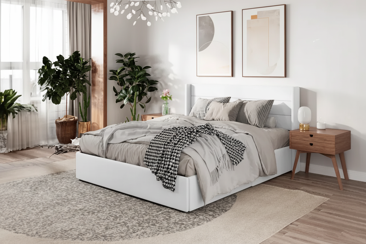 Modern platform storage bed by Meuble Divino with lift-up storage, featuring a sleek design and clean lines for contemporary bedrooms.