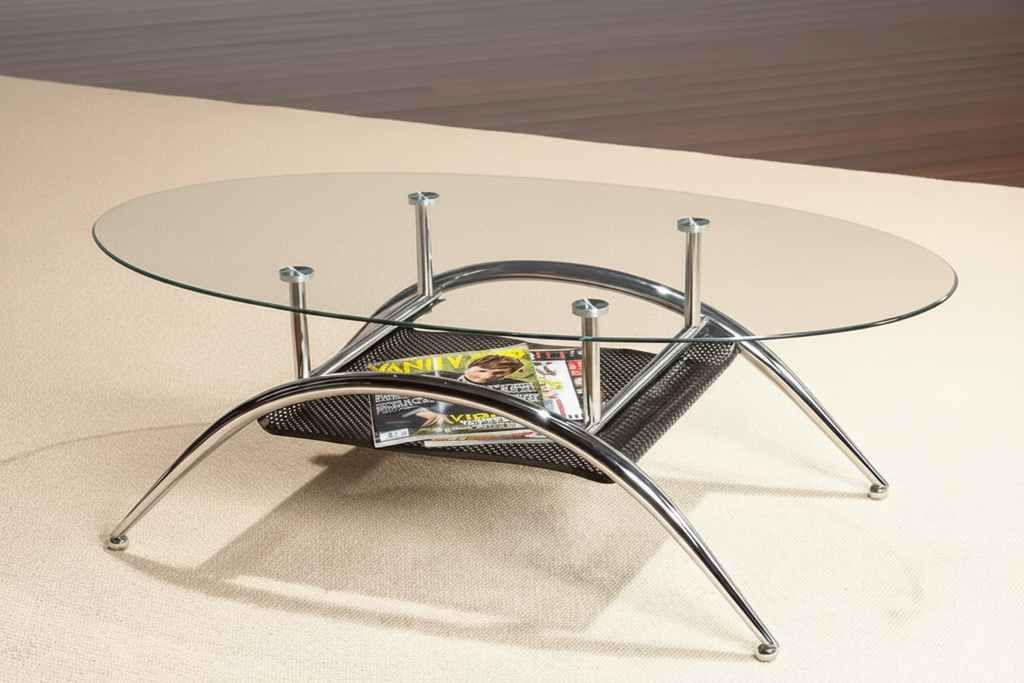 Table basse ovale à cadre chromé