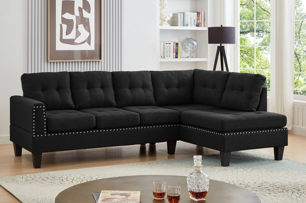 Contemporary Sectional Sofa, linen — Black