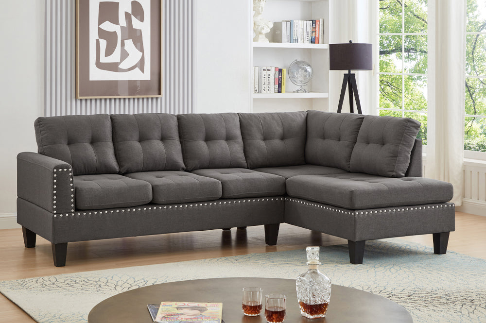 Contemporary Sectional Sofa, linen — Grey