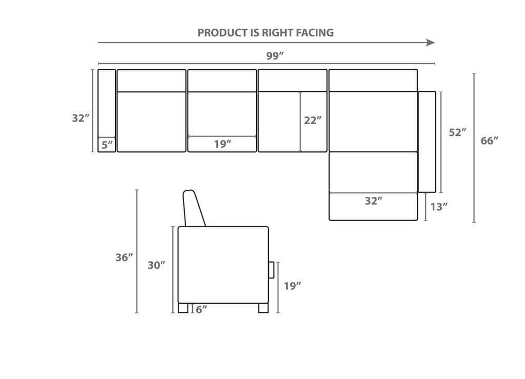 Contemporary Sectional Sofa, linen — Black