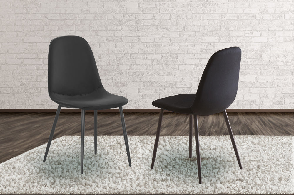 Set of 2 black velvet dining chairs with round cushioned seats