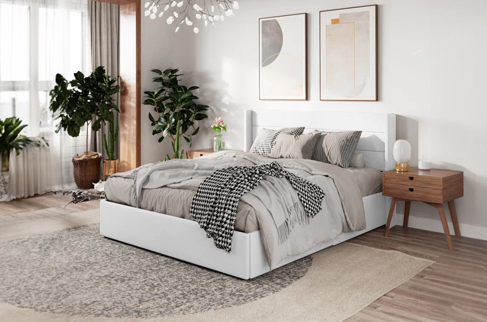 Lift-Up Storage Platform Queen Bed —  White