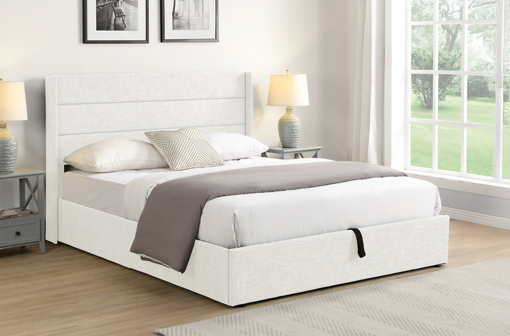 Lift-Up Storage Platform Queen Bed —  White