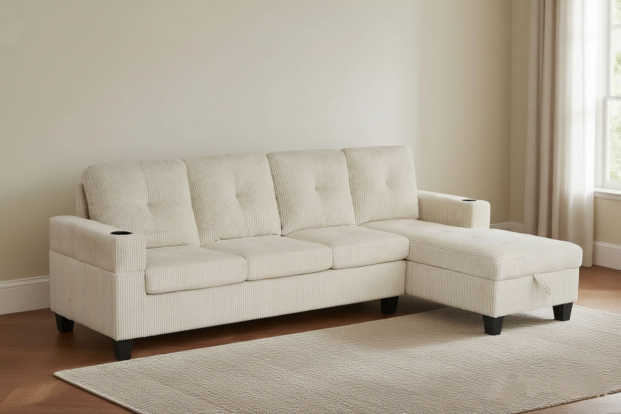 4 seater corduroy sofa with storage