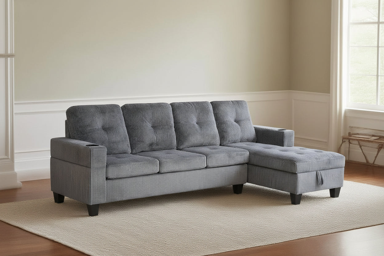 4 seater corduroy sofa with storage