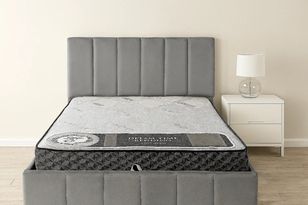 Luna Deluxe Velvet Storage King Bed – Grey MTL meubles et Matelas