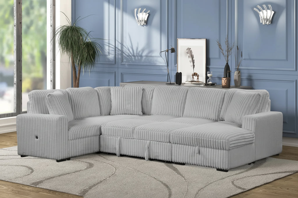 Soft beige corduroy sofa by MTL meubles et Matelas with plush cushions and sleek modern design.