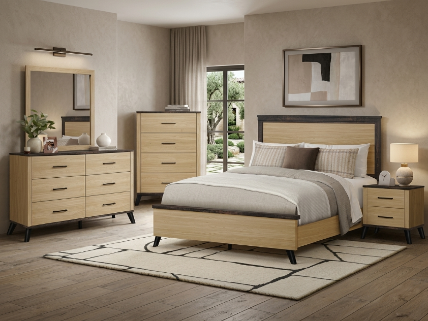 Ensemble complet 255 chêne clair Queen